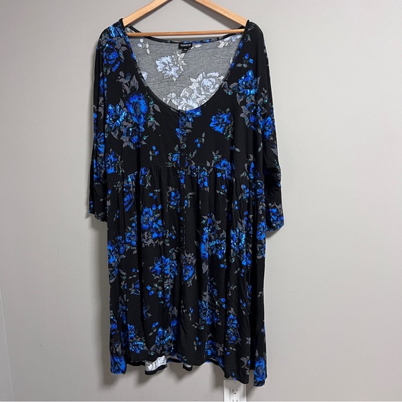 Torrid Womens Black Floral Button Front Scoop Neck 3/4 Sleeves Dress Size 4X - Picture 2 of 10